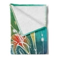 thumbnail image 2 of Dragonfly Soft Flannel Fleece Throw Blanket, Spring Theme Sketchy Digital Leaves Lilacs with Sunbeams Image, Cozy Plush for Indoor and Outdoor Use, 70" x 90", Fern Green Purple, by Ambesonne, 2 of 5