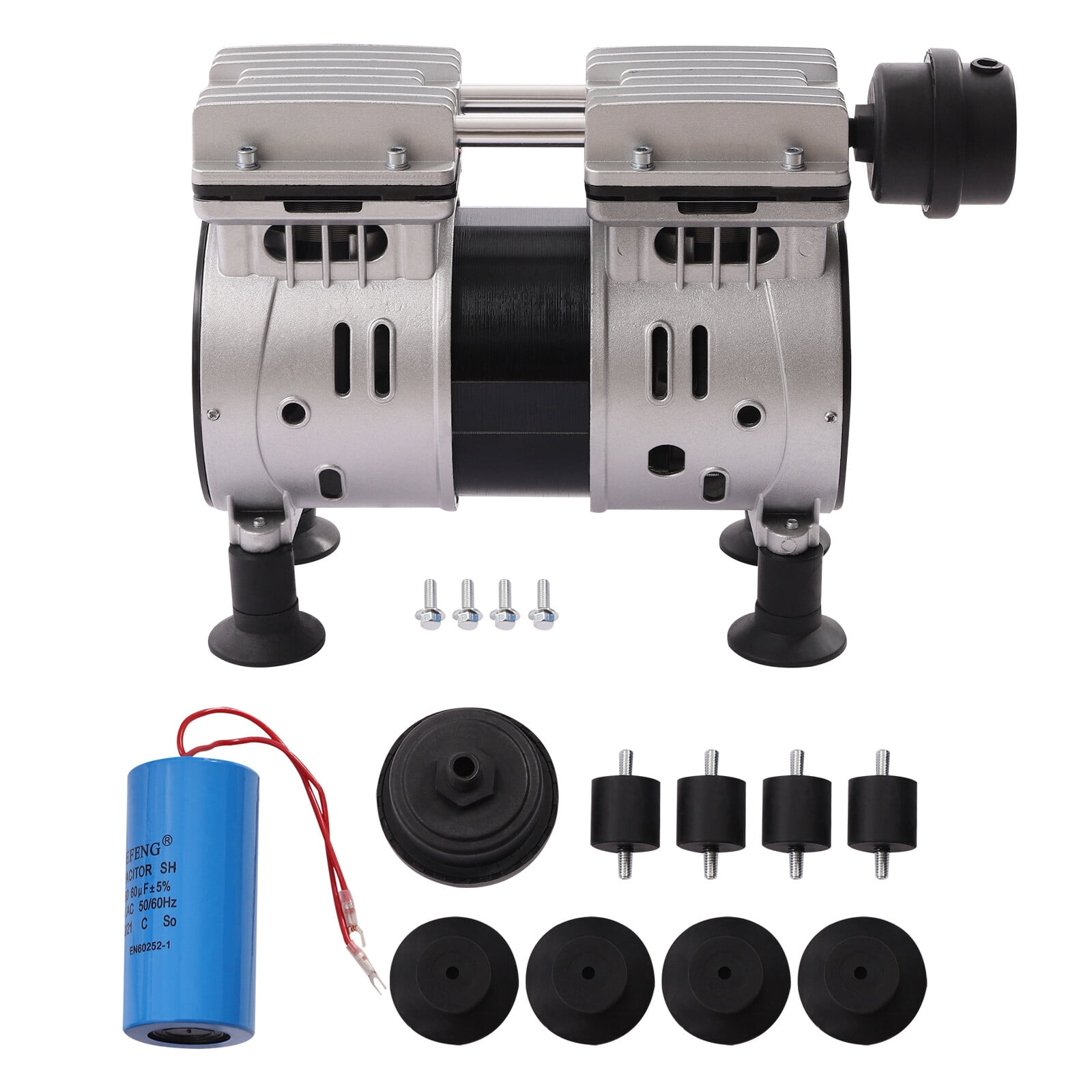 550W 110V Silver Vacuum Pump Oil-Free Industrial Laboratory Vacuum Pump Vacuum Oil-Free Pump with Suction Cup Foot Pads