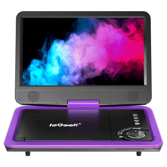 ieGeek Reproductor de DVD portátil de 12,5 pulgadas con batería recargable de 5 horas, pantalla giratoria HD de 10,5 pulgadas, compatible con reproducción de silencio con una sola tecla, reproducción