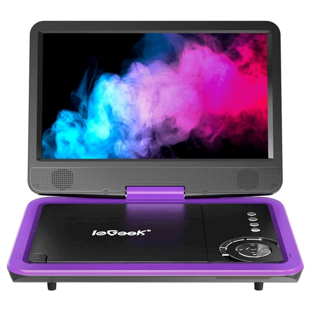 ieGeek Reproductor de DVD portátil de 12,5 pulgadas con batería recargable de 5 horas, pantalla giratoria HD de 10,5 pulgadas, compatible con reproducción de silencio con una sola tecla, reproducción
