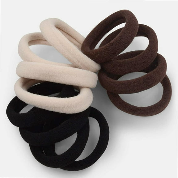 Hair Ties - Extra Gentle Soft and Stretchy Nylon Fabric Ponytail Holders in Black, Brown, Cream Neutral Colors - 12 Pack