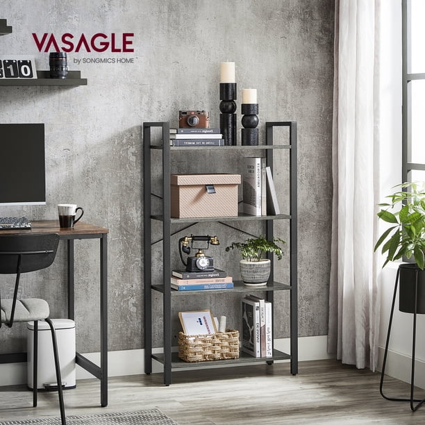 VASAGLE Estantería De Almacenamiento 4 Niveles X-Brace Antivuelco Estructura Acero Madera 30x66x120 cm