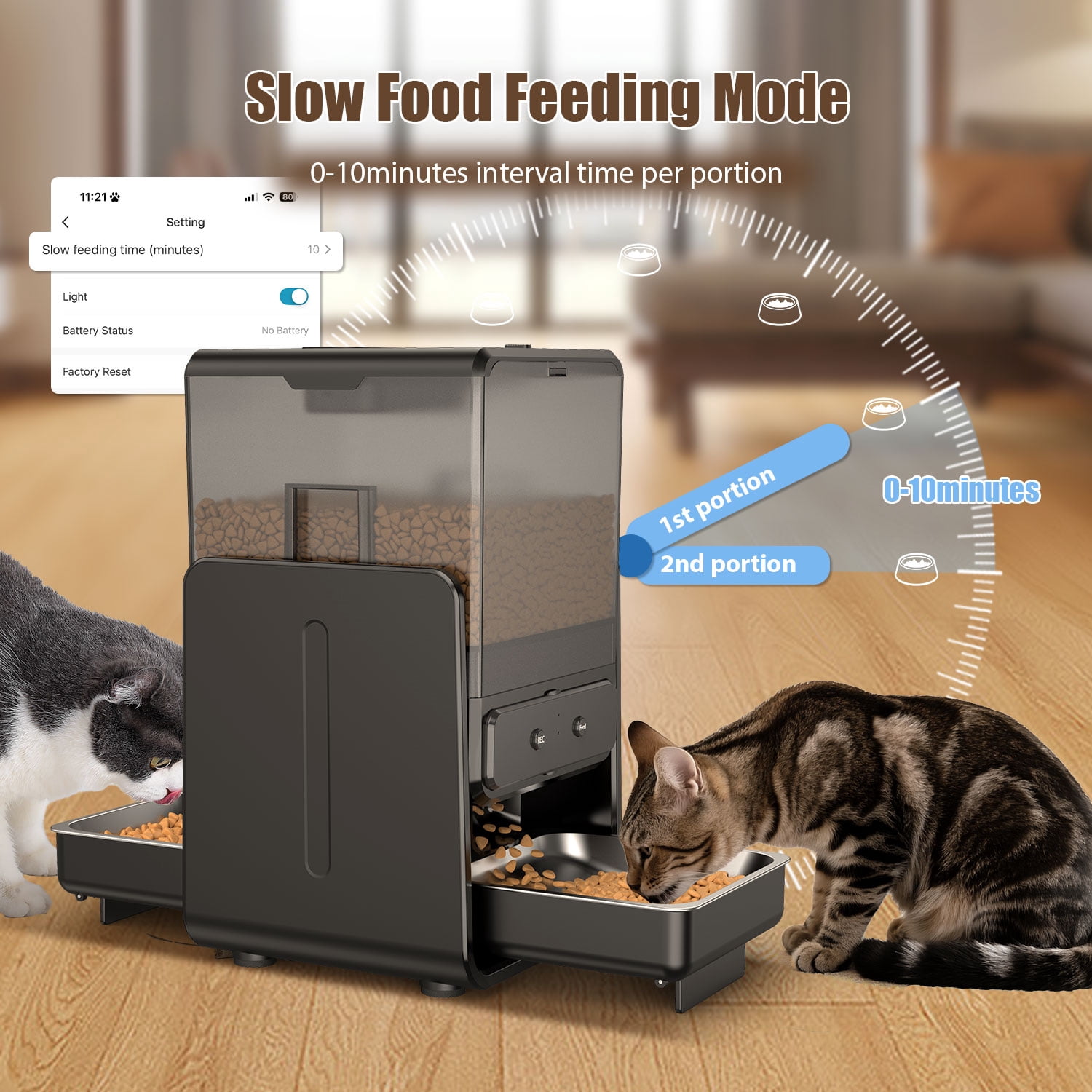 Automatic Cat Feeder, 5L/20 Cup Timed Food Dispenser, Adjustable Height, Voice Call, with 5G Wi-Fi APP Control, 2 Pet Bowls for 2 Cats and Dogs