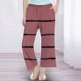 thumbnail image 6 of Lenpel Girls' Wide Leg Pants Lightweight Elastic Waist Striped Lounge Pants Loose Casual Trousers with Pockets 4-14 Y, 6 of 7