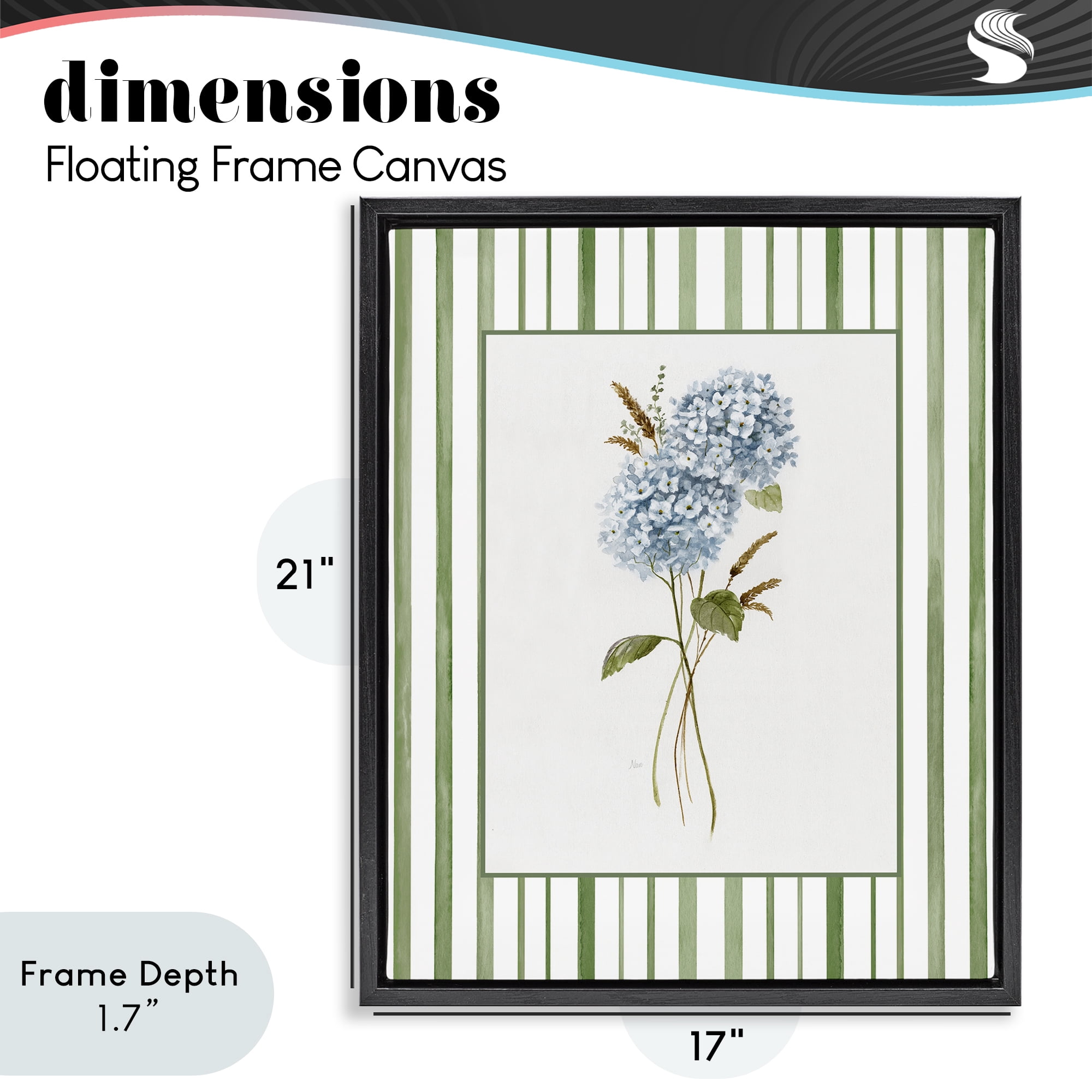 Stupell Industries Blue Hydrangea & Dried Wheat Black Framed Floater Canvas Wall Art, design by Nan