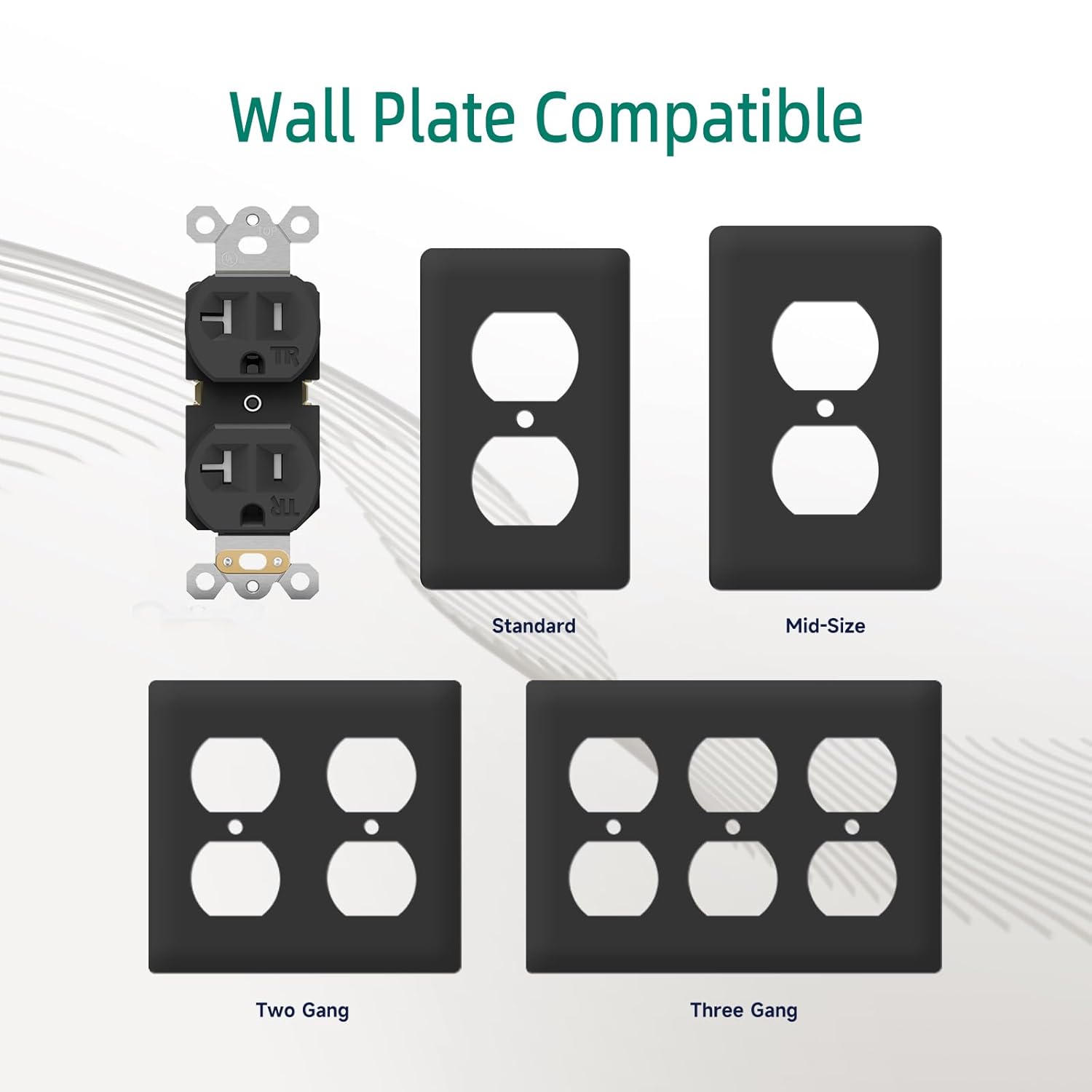 20A Electrical Wall Outlet Black, Residential Grade Standard Duplex Receptacle, Tamper-Resistant, 2 Pole 3 Wire, Self-Grounding, Child Proof, Commercial Use, UL Listed, 10 Pack