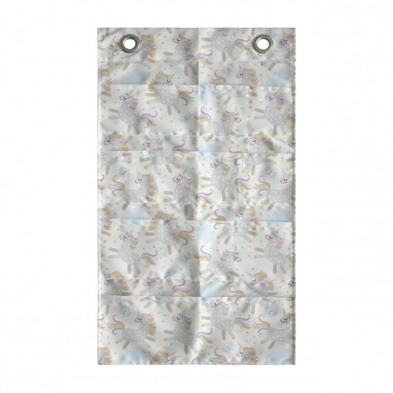 Unicorn Party Hanging Pocket Organizer, Cartoon of Colorful Maned Horned Horse and Butterflies, Printed Polyester Storage Bag with Pockets, 21" x 31", Multicolor