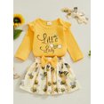 thumbnail image 3 of Suealasg 3Pcs Baby Girl Spring Clothes Long Sleeve Bee Print Romper + Skirt + Headband Set 3M 6M 12M 18M Infant Casual Skirt Set, 3 of 8