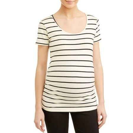 Maternity Stripe Sccop Neck Side Ruched Knit Top - Available in Plus