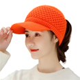 thumbnail image 2 of Women's Knit Baseball Cap with Ponytail Hole, Breathable Stretchable Back Adjustable Cap, Causal Soft Cotton Hat for Outdoor Sports and Daily Wear, Ponytail Friendly Design for Women and Girls Orange, 2 of 5