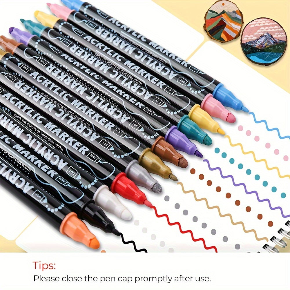 Acrylic Paint Markers for Rock, Fabric, Wood, Glass, Craft - Quick Dry Dual-Tip Paint Pens for Halloween Decorations - Pumpkin Painting Kit, Drawing Markers, Art Supplies, Christmas Gift