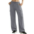 thumbnail image 2 of Womens Cargo Sweatpants Fleece Wide Leg Sweat Pants High Waisted Baggy Athletic Joggers Pants with Pockets 02-Dark Gray L, 2 of 5