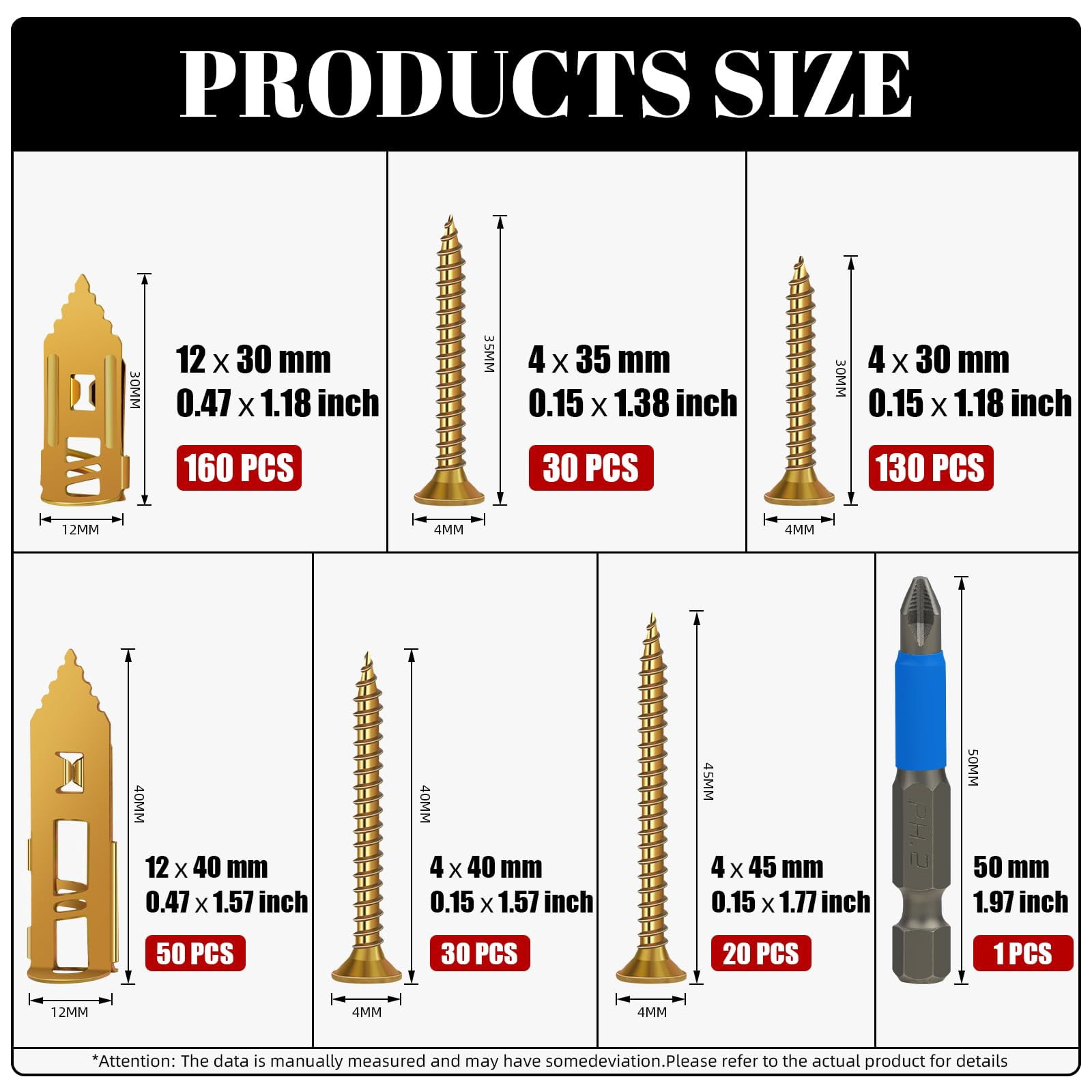 200 Pcs Self Drilling Drywall Anchors with Screws Kit, Metal Expansion Bolt for Drywall,No Drill Or Holes in Wall, Holds Up to 100lbs, for Tv, Shelves, Picture Frames