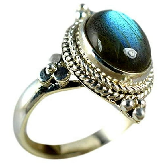 Navya Craft Labradorite Oval 925 Sterling Silver Handmade Women Statement Ring Size 5.0