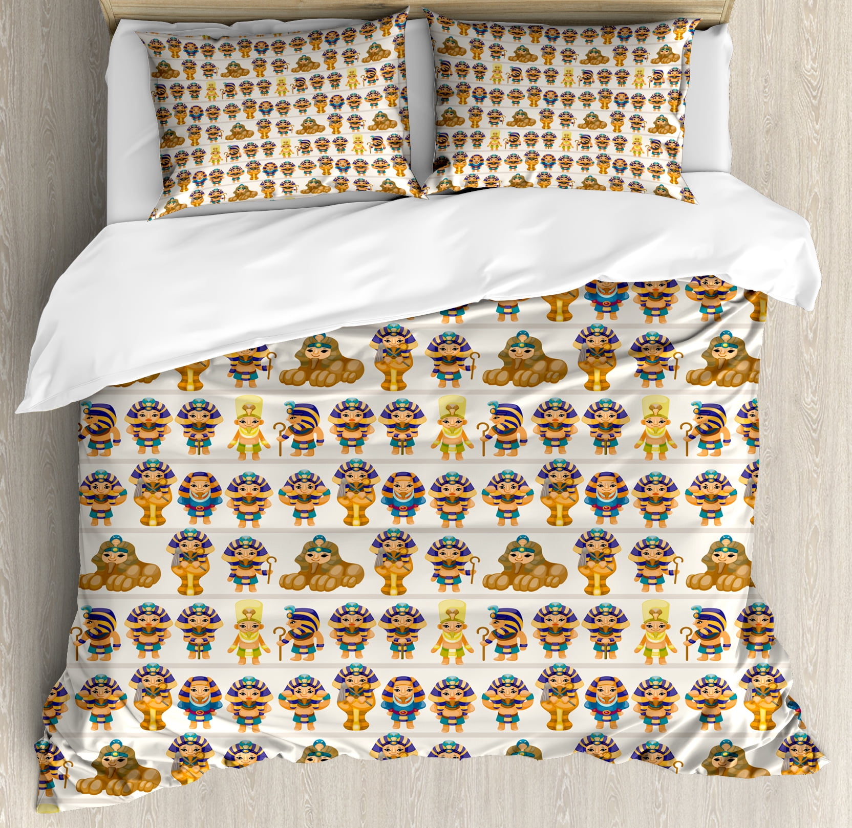 Egyptian Duvet Cover Set Cute Kids Design With Cartoon Egyptian Duvet Cover Set Cute Kids Design With Cartoon Ancient Figures King Queen Myth Pattern Decorative Bedding Pillow Shams