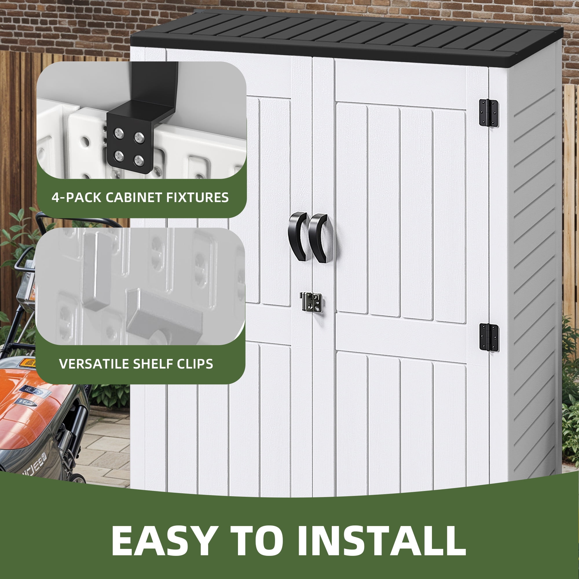 Uforic Outdoor Storage Shed, Vertical Lockable Tool Storage Resin Shed for Garden, Garage, Patio, No Shelves Included, Off-White