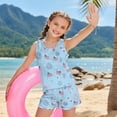 thumbnail image 5 of Xoenoiee Blue American Flag Firework Print Girls Tankini Swimsuits 4th of July Two Piece Tummy Control Bathing Suit with Swim Shorts Swimwear with Removable Pads, Size 10-11 Years, 5 of 7