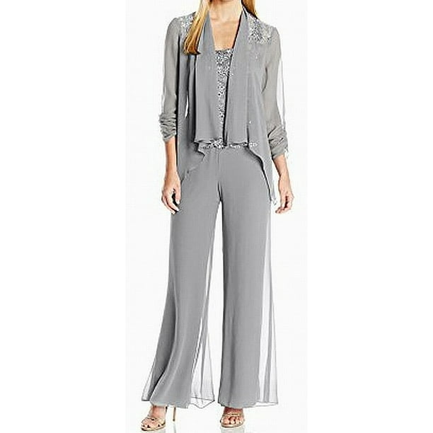 Womens Pant Suit Three Piece Chiffon Sequin 12 - Walmart.com - Walmart.com