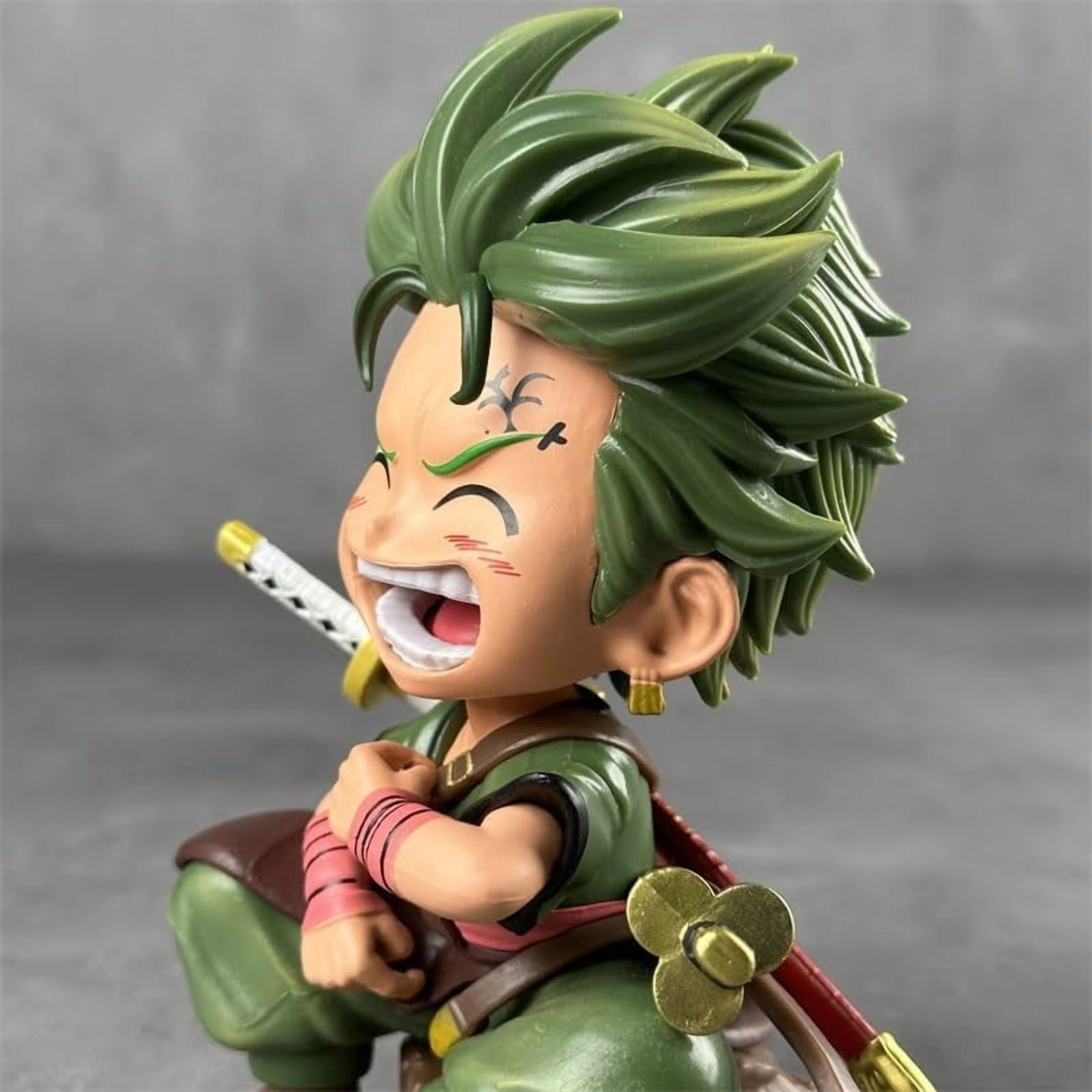 Newly Luffy Zoro Figure Q Version Sitting and Laughing Luffy Zoro Figures Desktop Ornaments PVC Action Statue Model Figure (Zoro)