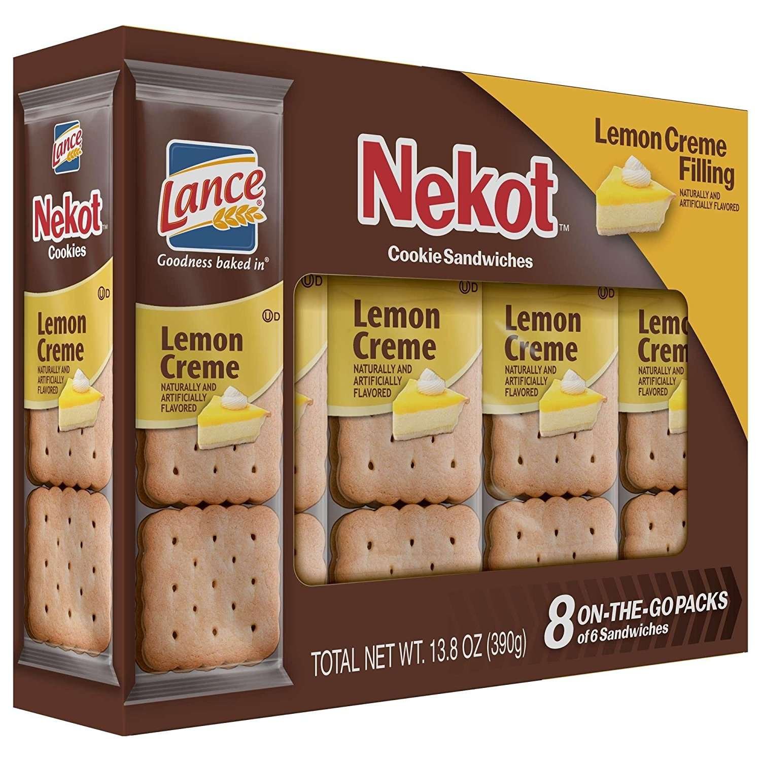 Lance Nekot Lemon Creme Cookies 13.8 oz 8 Count Boxes Single Pack
