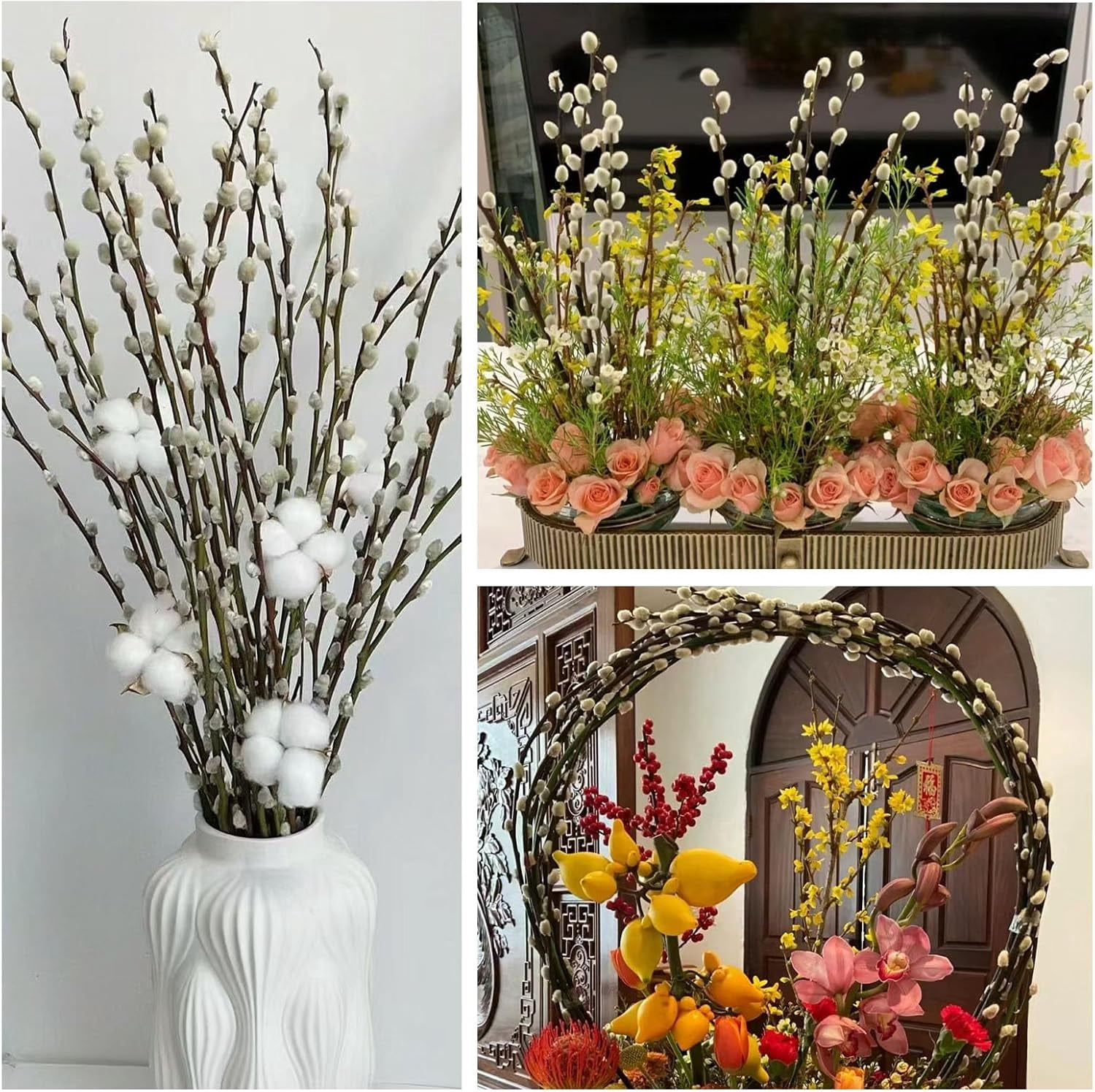 GIXUSIL Dried Pussy Willow Branches,15.8In Snow Willow Branches for Home Decor,Durable Dried Flowers for Indoor and Outdoor Decorations