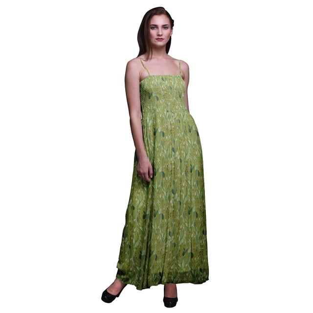 Bimba Robe à Bretelles Spaghetti Smockée Fluide Imprimée pour Femmes Blueberry Leaves Bimba - Très Petit