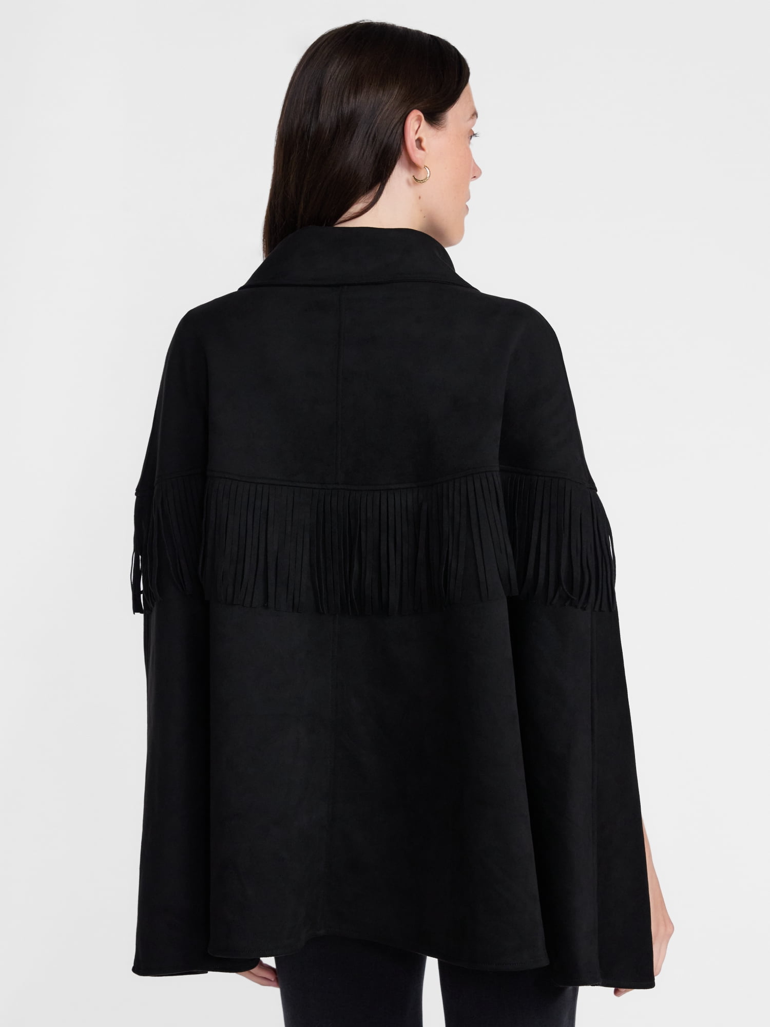Scenario Women's Faux Suede Fringe Cape, Midweight, Sizes S-3XL
