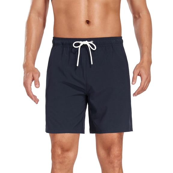 Fnooota Mens Board Shorts, Summer Elastic Waist Holiday Quick-drying Beach Shorts with Drawstring Navy Size S-3XL