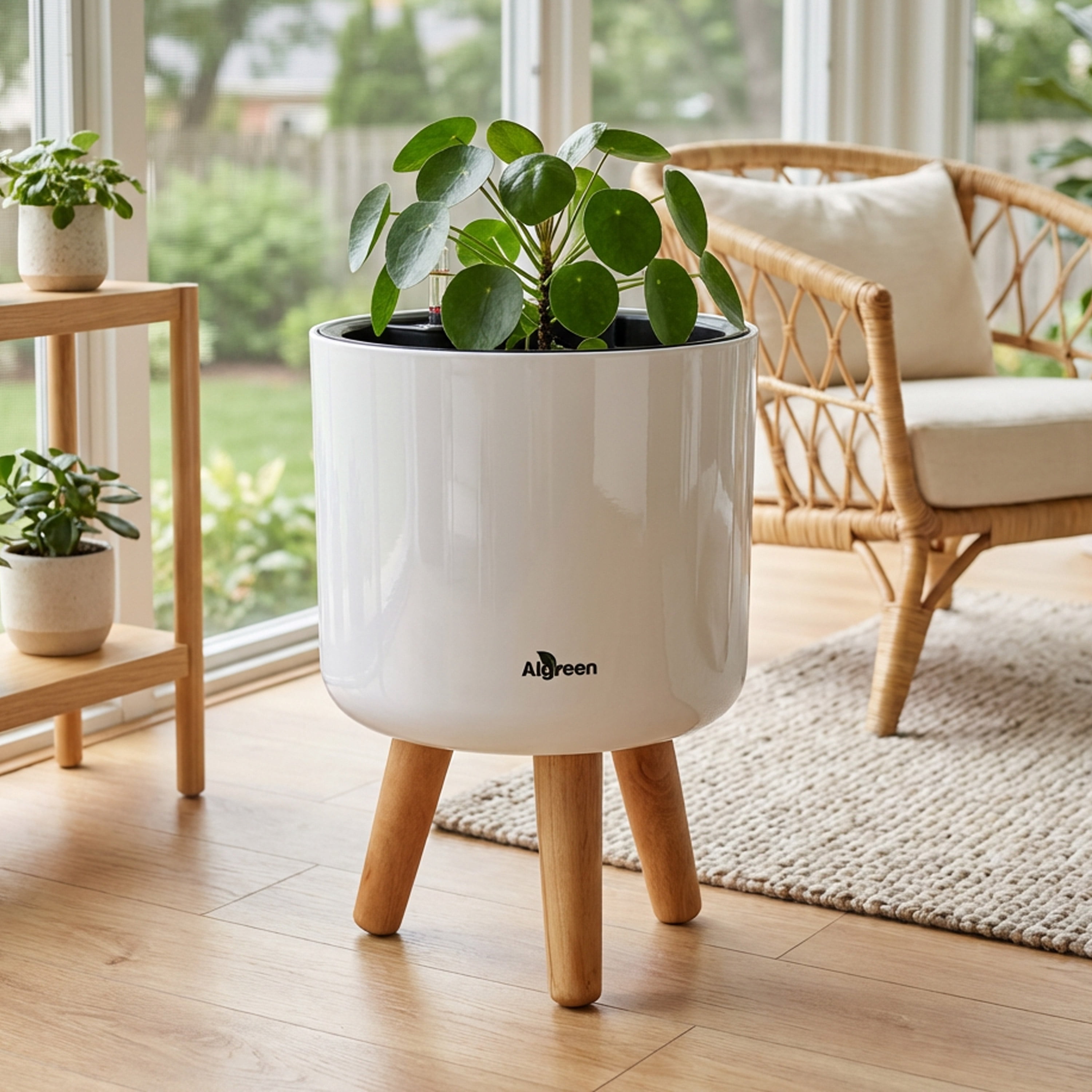 Algreen Modena 8.5" Self-Watering Planter with Stand, Gloss White