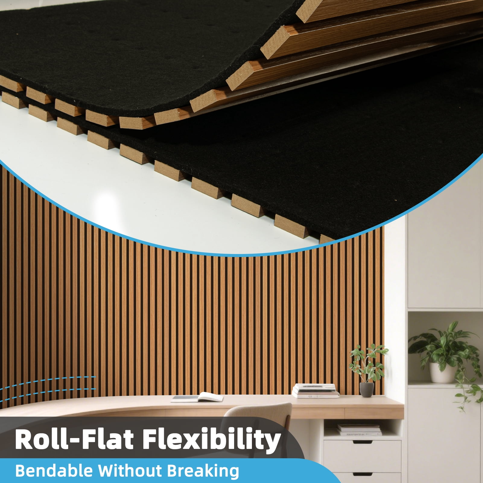 2 Pcs 95.3'' x 23.8'' 3D Slat Wall Paneling,Sound Absorbing Wall Panls for Living Room,Curved Wall Décor(30.9 sq.ft./Case)