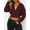thumbnail image 4 of Zip Up Sweatshirts for Women Casual Outfits Cardigan Outerwear Trendy Winter Jackets Coat Wine Red S, 4 of 7