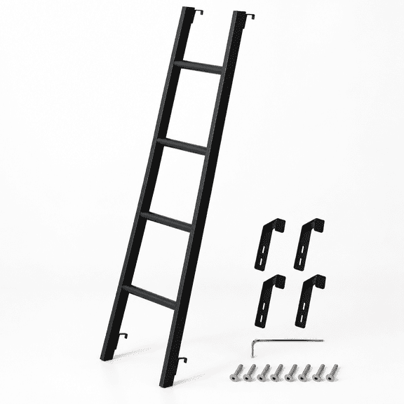 Black Bunk Bed Ladder 50 Inch With 4 Hooks Steel Structure