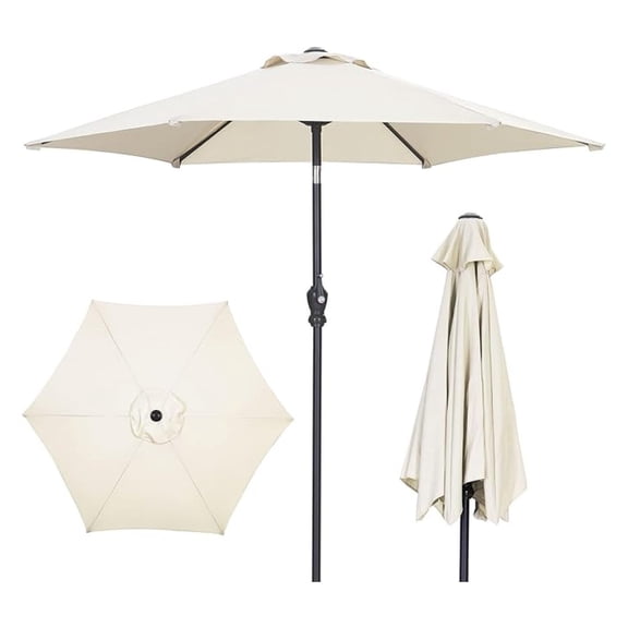 7.5FT Patio Umbrella Outdoor Table Umbrella, Umbrella with Push Button Tilt and Crank for Garden, Lawn, Deck, Backyard & Pool (Beige)