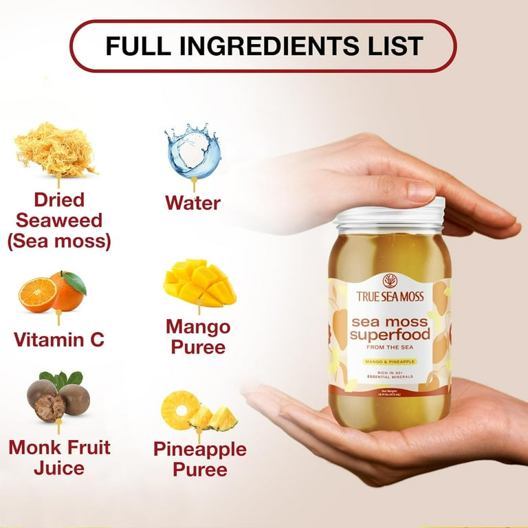 TrueSeaMoss Wildcrafted Irish Sea Moss Gel Superfood - Mango