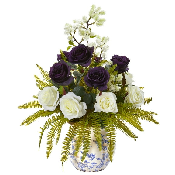 Nearly Natural Rose, Thistle and Grass Artificial Arrangement in Vase