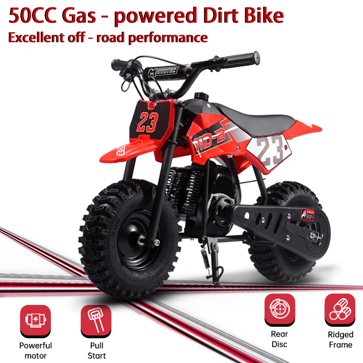 SAY YEAH Kids Mini Bike,Stable 50cc Dirt bike for Beginner,38*27*22in,Red