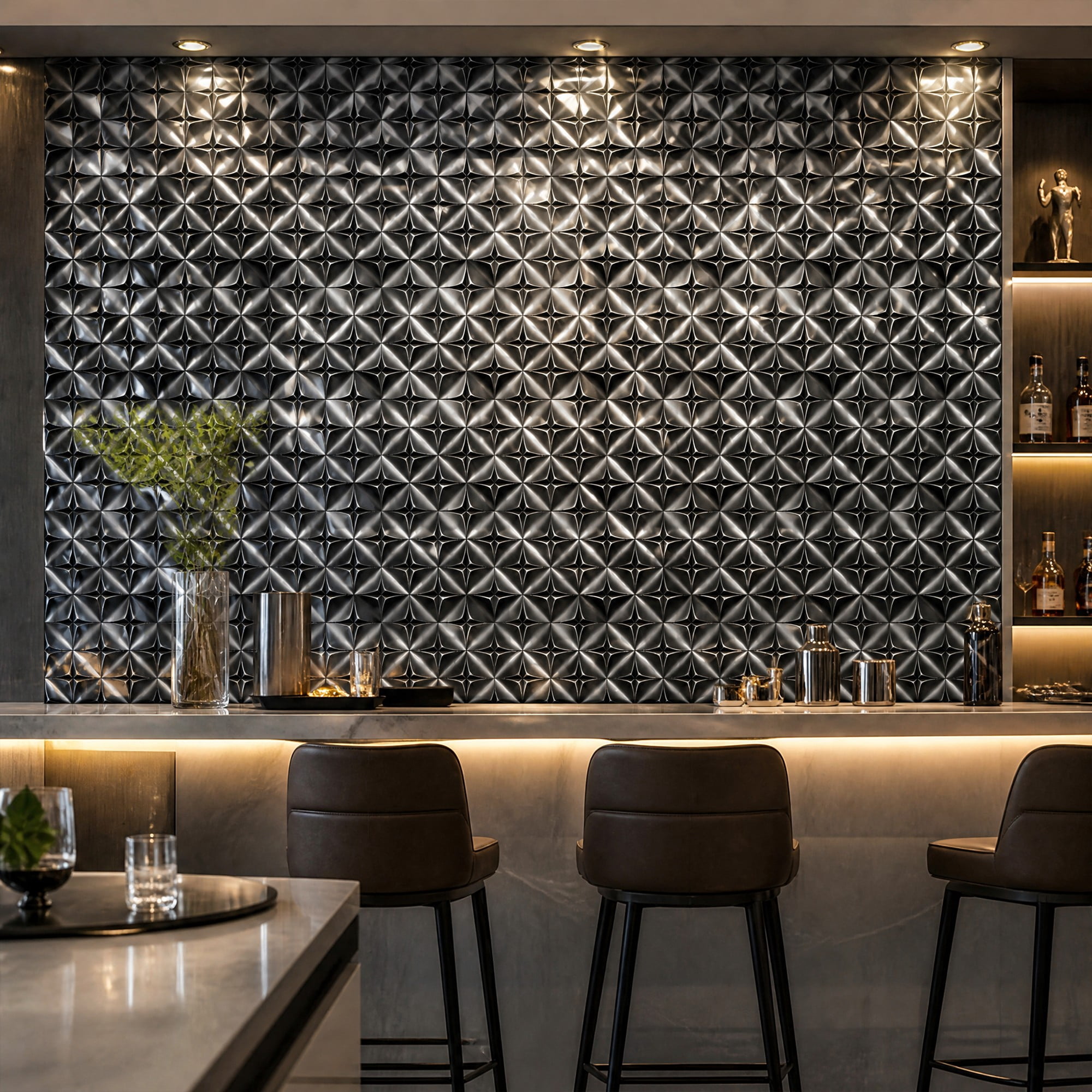 Easy4Home 5Pcs 12"x12" Metal Wall Panels Morden Mosaic Tiles for Interior Wall Decor, Black