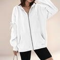 thumbnail image 2 of Ashirexll Zip Up Hoodie Women, Winter Tops for Women, Daily Bow Detail Off Shoulder Long Sleeve Pullover, 2 of 4