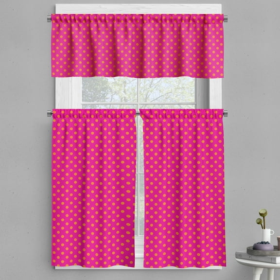 Ambesonne Pink and Orange Valance & Curtain, Polka Dots Design, 55"x30", Pink and Orange