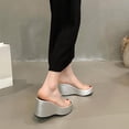 thumbnail image 5 of Women's Sandals,Wedge Sandals,Women's Clear Strap Wedges Platform Sandals Classic Fish Mouth Memory Foam Slip-On Height Increase Slides Sandals Summer Casual Beach Walking Slippers,Silver,6, 5 of 5