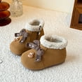 thumbnail image 2 of Toddler Girls Snow Boots Cute Knit Bowtie Floral Fuzzy Lined Winter Booties Side Zipper Nonslip Flat Ankle Boots 11 Little Kid Brown, 2 of 6