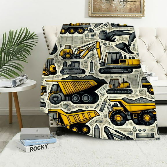 Orinice Construction Vehicles Warm Lightweight Blanket Soft Fleece Blankets All Seasons - Multiple Sizes for Bed, Couch, Sofa, Office Decor - Skin-Friendly Flannel Fabric, Ideal for Toddlers,