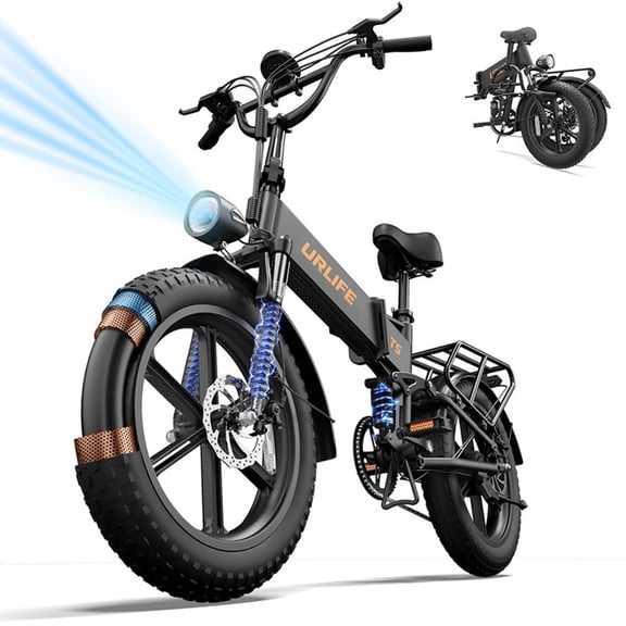 URLIFE 1500W Folding Electric Bikes for Adult, 20'' 4.0 Fat Tire Ebike, 48V 13Ah Removable Battery, Shimano 7-Speed Mountain Bike-Black