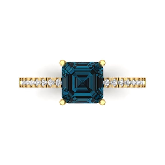 Solitaire with Accents Engagement Ring for Women - 2.7ct Natural London Blue Topaz in 18K Yellow Gold Promise Ring