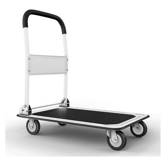 Heavy Duty Foldable Push Cart Dolly,330 lbs. Capacity,Upgraded Collapsible Hand Truck Folding Platform with Swivel Wheels,Flat Bed Moving Wagon,Space Saving Push Handle (White)