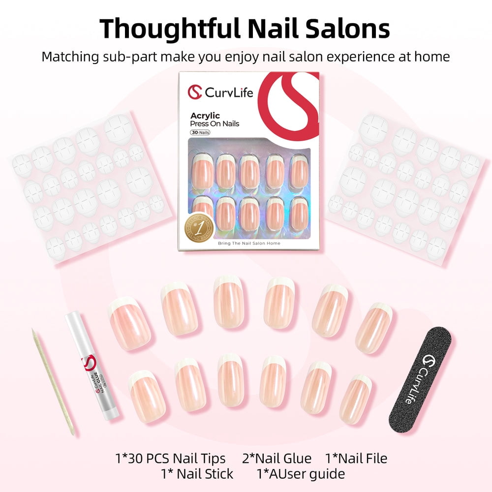 CurvLife Simple and Plain Press-On Nails - 30PCS Oval, Solid Color with Accent, Mirror Shine, Non-Toxic & Reusable