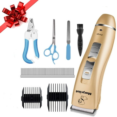 Pet Hair Clippers For Dogs New year Sales! Morpilot Pet Cat Dog Clippers Cordless Low Noise Pet Hair Clippers Grooming Kit Trimmer Rechargeable Professional Nail Clipper Kit for Small Dogs Cats Long Short Hair ()