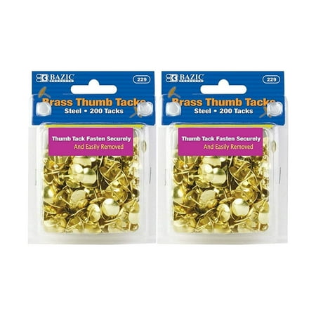 BAZIC Brass Thumb Tack, Gold, 200 Per Pack, 2 Pack (400 tacks)