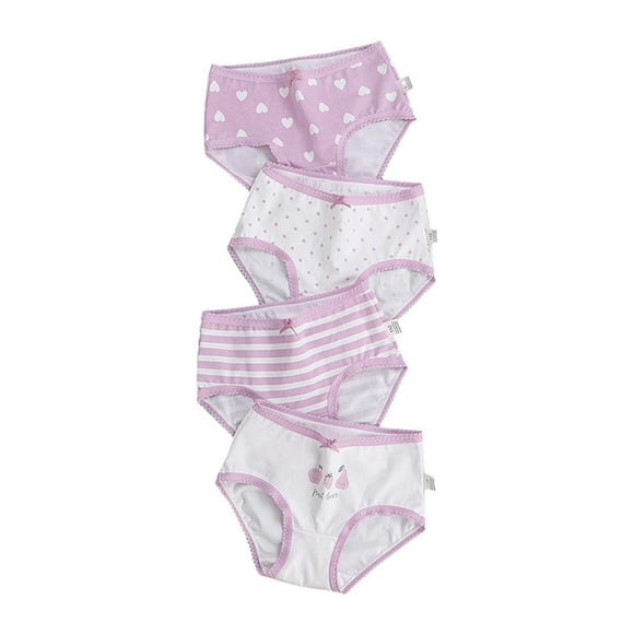 Cotton Girls Underwear Children's 4pc Printed Underwear for Girls and Babies Elastic Waist Comfortable Underwear New Purple 5 Years