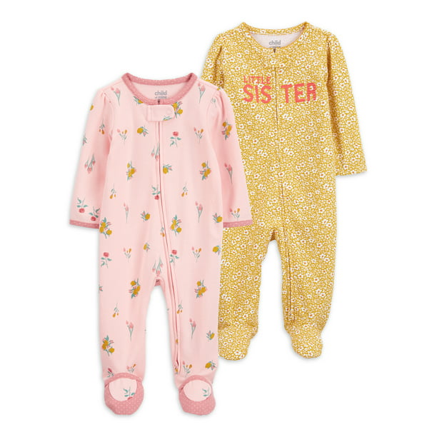 Carter's Child of Mine Newborn Baby Girl Interlock Sleep 'N Play Zipper  Footed Pajamas, 2 Pack, Preemie - 6/9 Months - Walmart.com